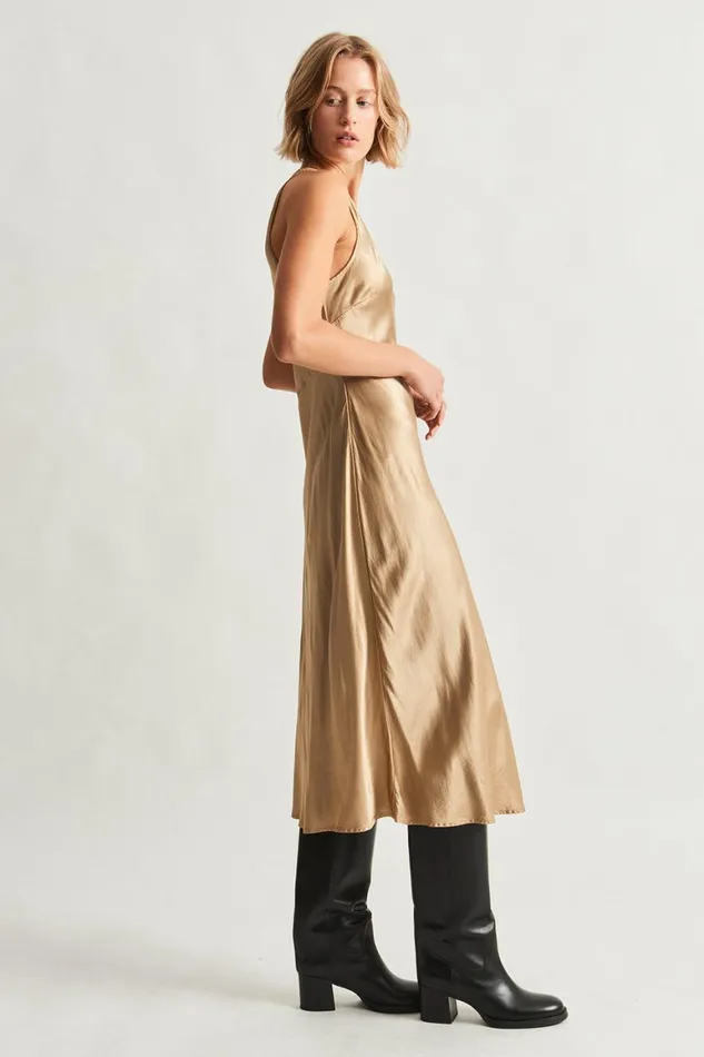 Women Pebble Satin Sand Valentina Midi Dress Raquel Allegra TShirts