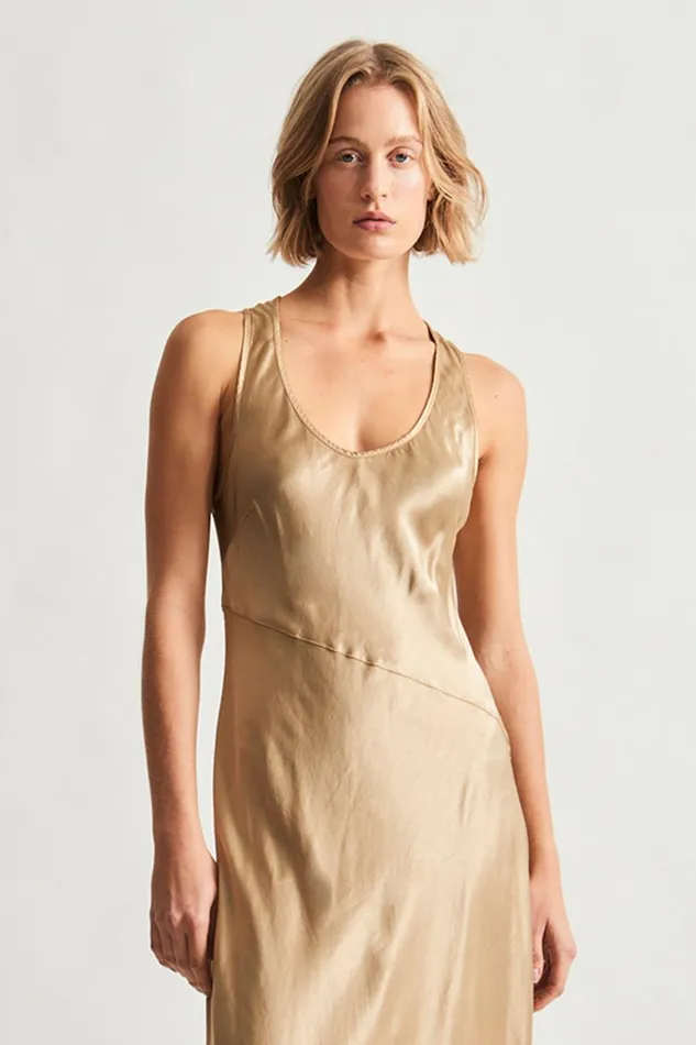 Women Pebble Satin Sand Valentina Midi Dress Raquel Allegra TShirts