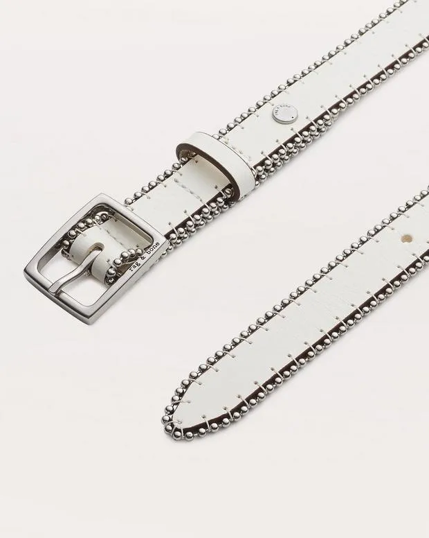 Women rag and bone Beaded ChainTrimmed Baby Boyfriend Leather Belt Antique WhiteBlack Handbags