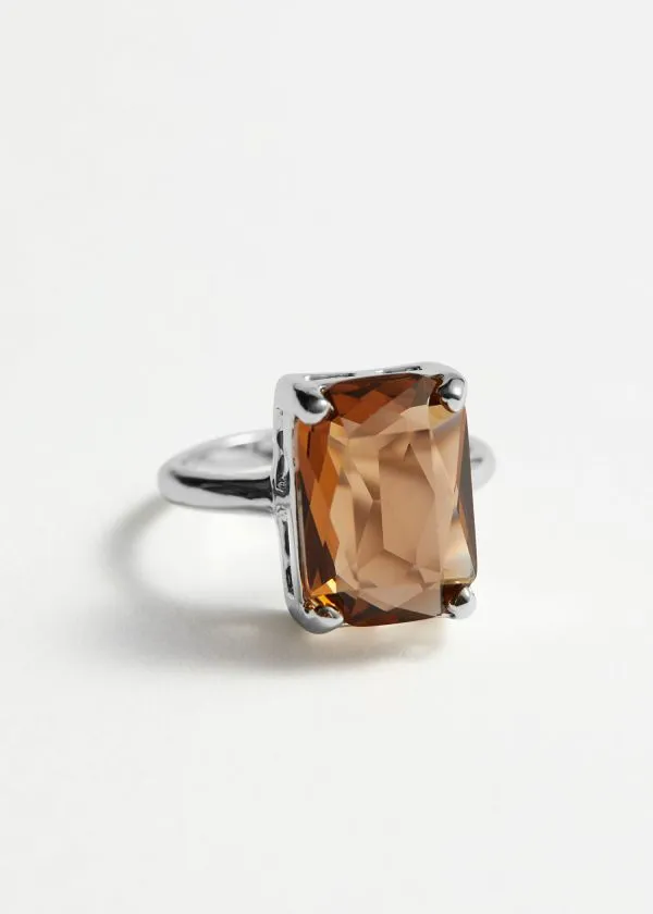 Women Rings and Other Stories Faceted Crystal Ring Silver