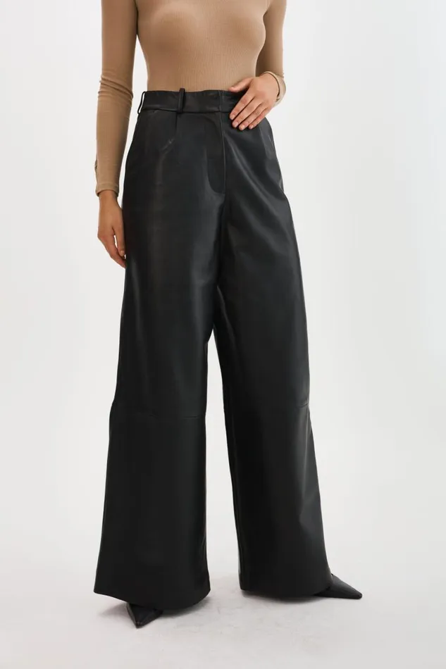 Women ROSSA Wide Leg Leather Trousers Black LAMARQUE Pants and Shorts Women ROSSA Wide Leg Leather Trousers Black LAMARQUE Pants and Shorts