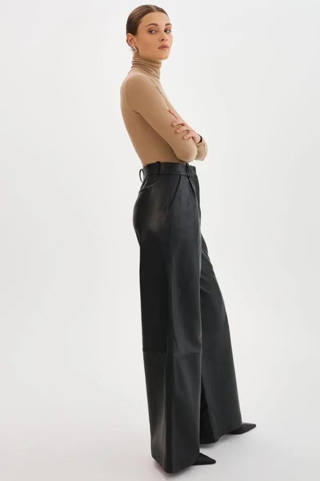 Women ROSSA Wide Leg Leather Trousers Black LAMARQUE Pants and Shorts Women ROSSA Wide Leg Leather Trousers Black LAMARQUE Pants and Shorts