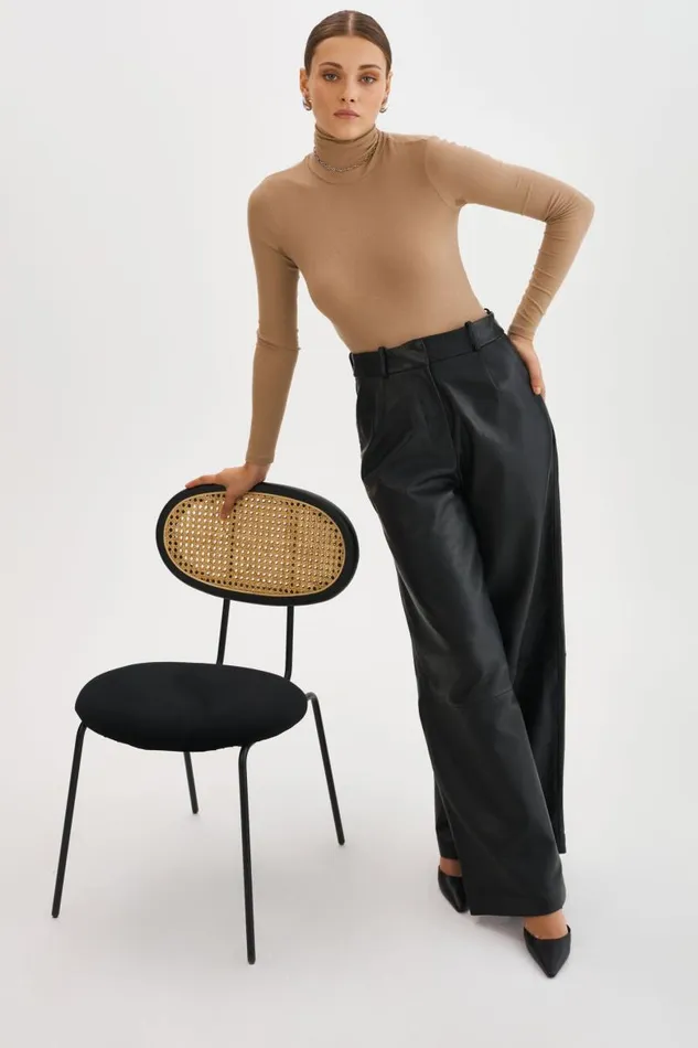 Women ROSSA Wide Leg Leather Trousers Black LAMARQUE Pants and Shorts Women ROSSA Wide Leg Leather Trousers Black LAMARQUE Pants and Shorts
