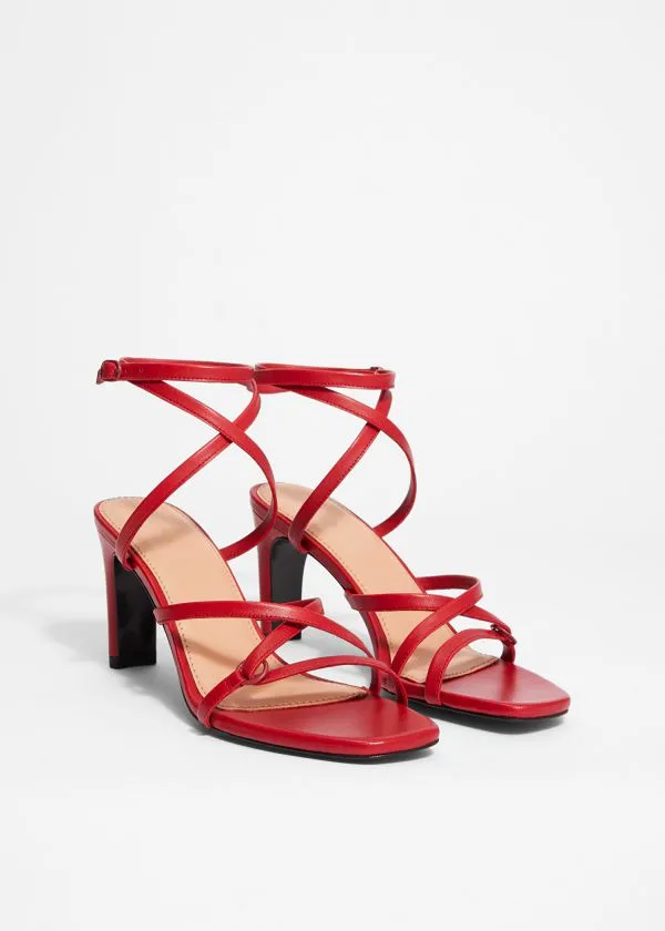 Women Sandals and Other Stories Sleek Leather Sandals Ruby Red