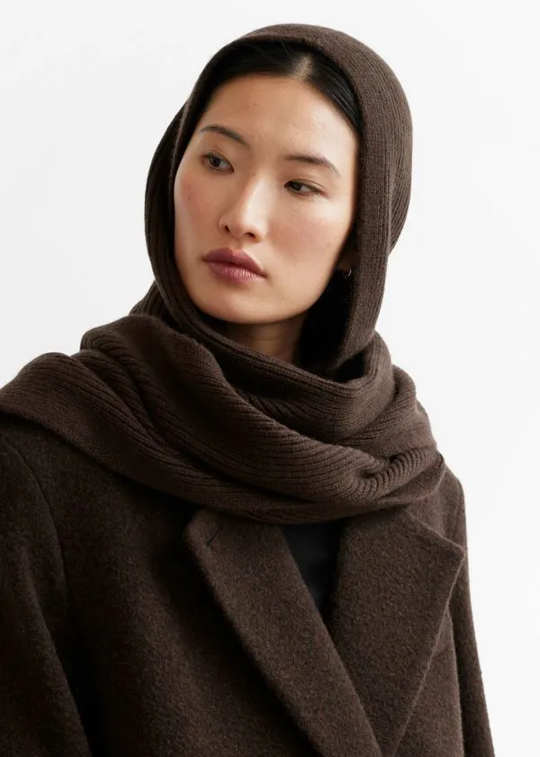 Women Scarves and Other Stories Hooded Wool Scarf Mahogany