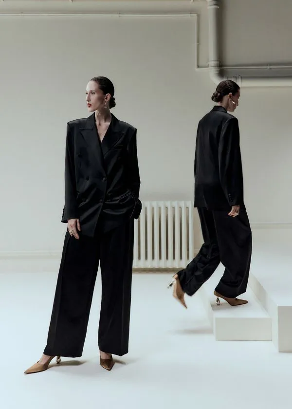 Women Sets and Suits and Other Stories Shiny WoolBlend Trousers Black