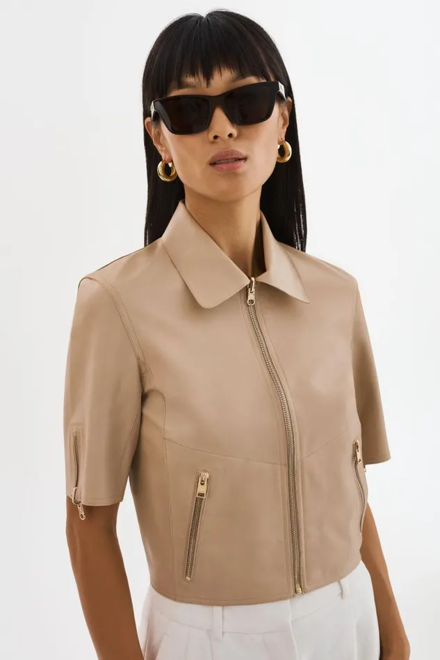 Women SEVANA Reversible Leather Jacket Wheatgold LAMARQUE Short Sleeve Jackets Women SEVANA Reversible Leather Jacket Wheatgold LAMARQUE Short Sleeve Jackets
