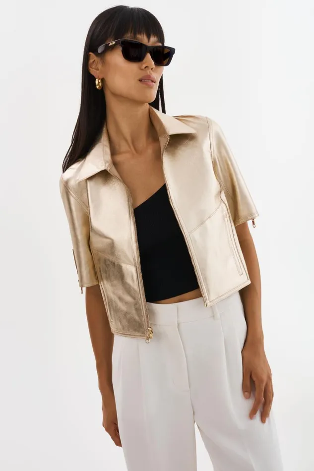 Women SEVANA Reversible Leather Jacket Wheatgold LAMARQUE Short Sleeve Jackets Women SEVANA Reversible Leather Jacket Wheatgold LAMARQUE Short Sleeve Jackets