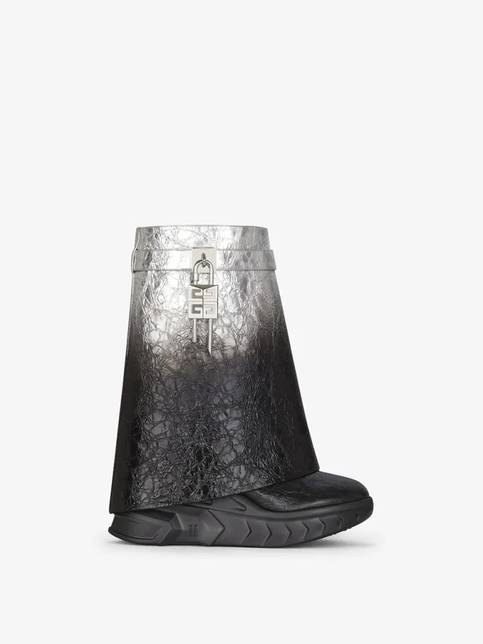 Women Shark Lock Givenchy Shark Lock Biker Ankle Boots In Laminated Leather Blacksilvery Women Shark Lock Givenchy Shark Lock Biker Ankle Boots In Laminated Leather Blacksilvery