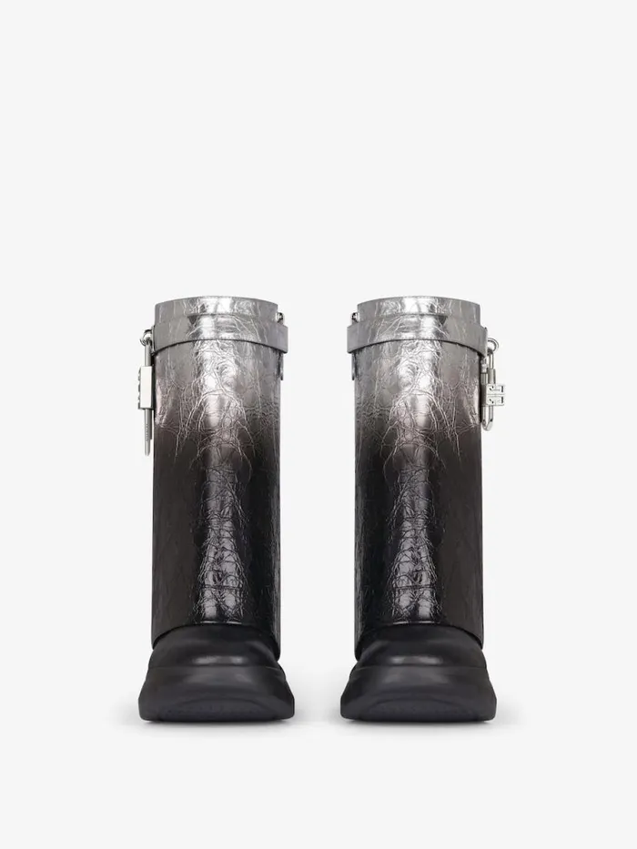 Women Shark Lock Givenchy Shark Lock Biker Ankle Boots In Laminated Leather Blacksilvery Women Shark Lock Givenchy Shark Lock Biker Ankle Boots In Laminated Leather Blacksilvery