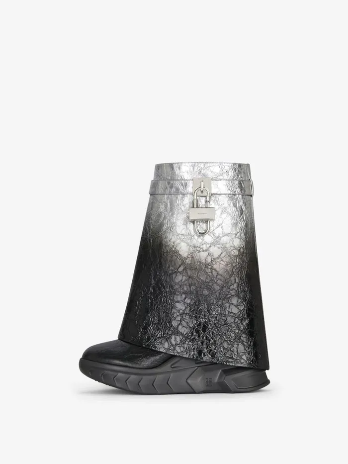 Women Shark Lock Givenchy Shark Lock Biker Ankle Boots In Laminated Leather Blacksilvery Women Shark Lock Givenchy Shark Lock Biker Ankle Boots In Laminated Leather Blacksilvery