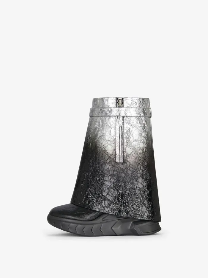 Women Shark Lock Givenchy Shark Lock Biker Ankle Boots In Laminated Leather Blacksilvery Women Shark Lock Givenchy Shark Lock Biker Ankle Boots In Laminated Leather Blacksilvery