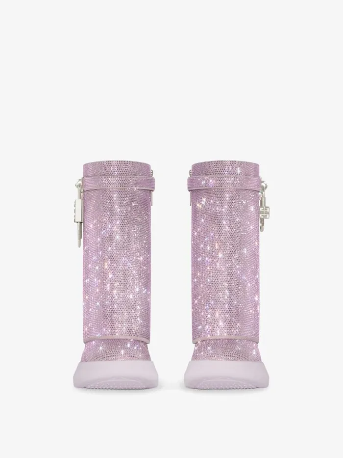 Women Shark Lock Givenchy Shark Lock Biker Ankle Boots In Leather With Strass Soft Lilac