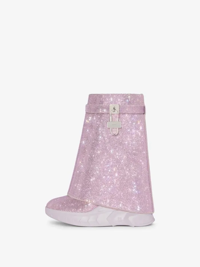 Women Shark Lock Givenchy Shark Lock Biker Ankle Boots In Leather With Strass Soft Lilac
