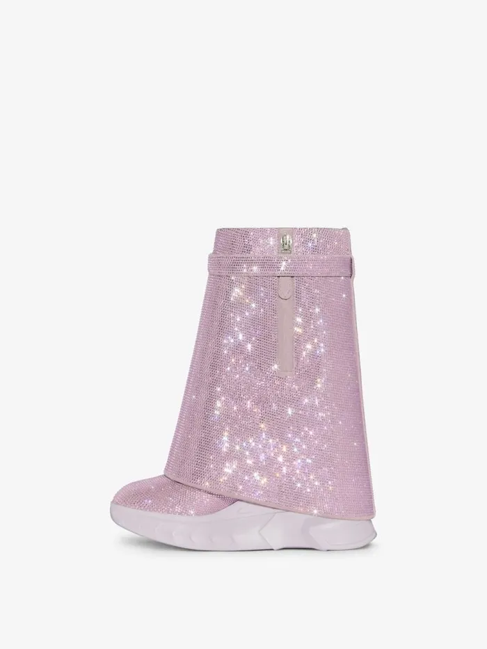 Women Shark Lock Givenchy Shark Lock Biker Ankle Boots In Leather With Strass Soft Lilac