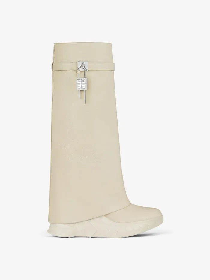 Women Shark Lock Givenchy Shark Lock Biker Boots In Grained Leather Beige