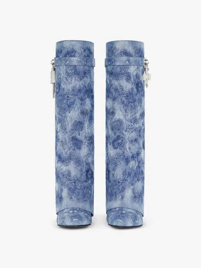 Women Shark Lock Givenchy Shark Lock Boots In Denim With Floral Embroidery Medium Blue Women Shark Lock Givenchy Shark Lock Boots In Denim With Floral Embroidery Medium Blue