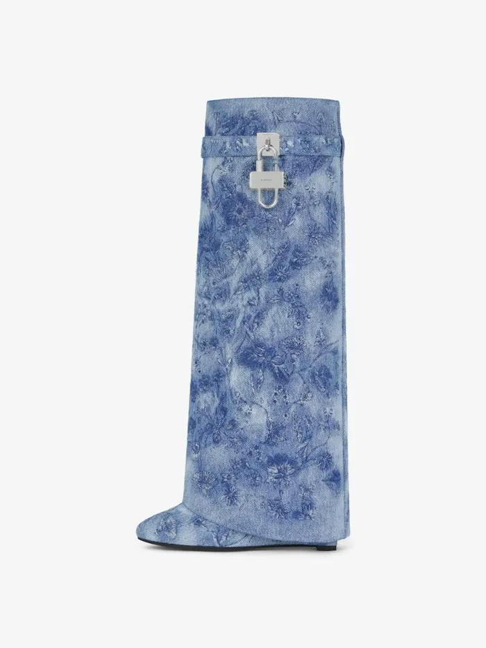 Women Shark Lock Givenchy Shark Lock Boots In Denim With Floral Embroidery Medium Blue Women Shark Lock Givenchy Shark Lock Boots In Denim With Floral Embroidery Medium Blue