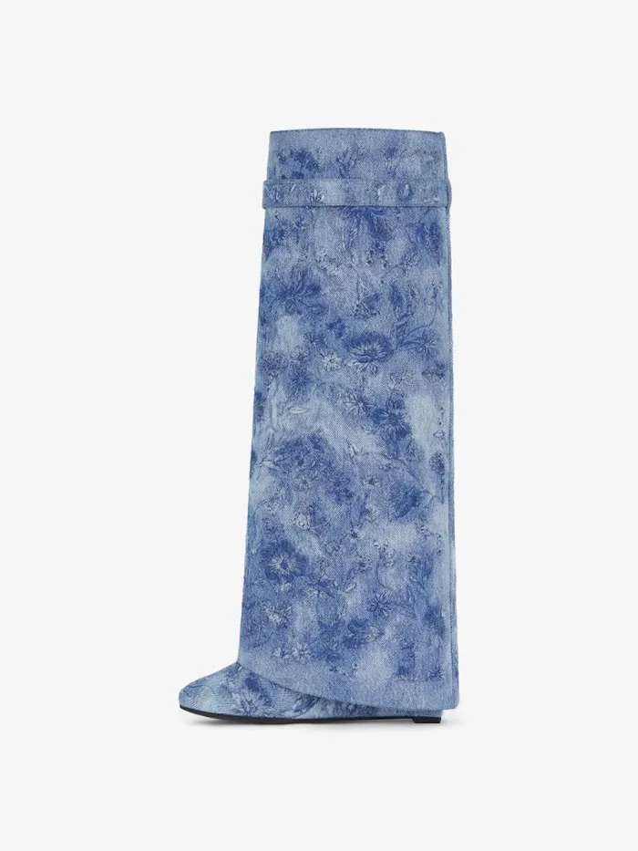 Women Shark Lock Givenchy Shark Lock Boots In Denim With Floral Embroidery Medium Blue Women Shark Lock Givenchy Shark Lock Boots In Denim With Floral Embroidery Medium Blue