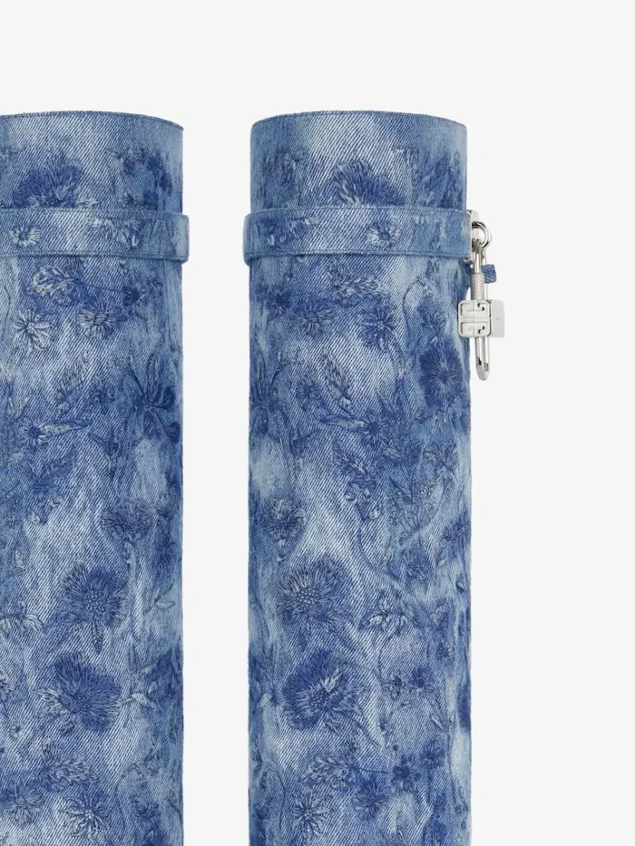 Women Shark Lock Givenchy Shark Lock Boots In Denim With Floral Embroidery Medium Blue Women Shark Lock Givenchy Shark Lock Boots In Denim With Floral Embroidery Medium Blue
