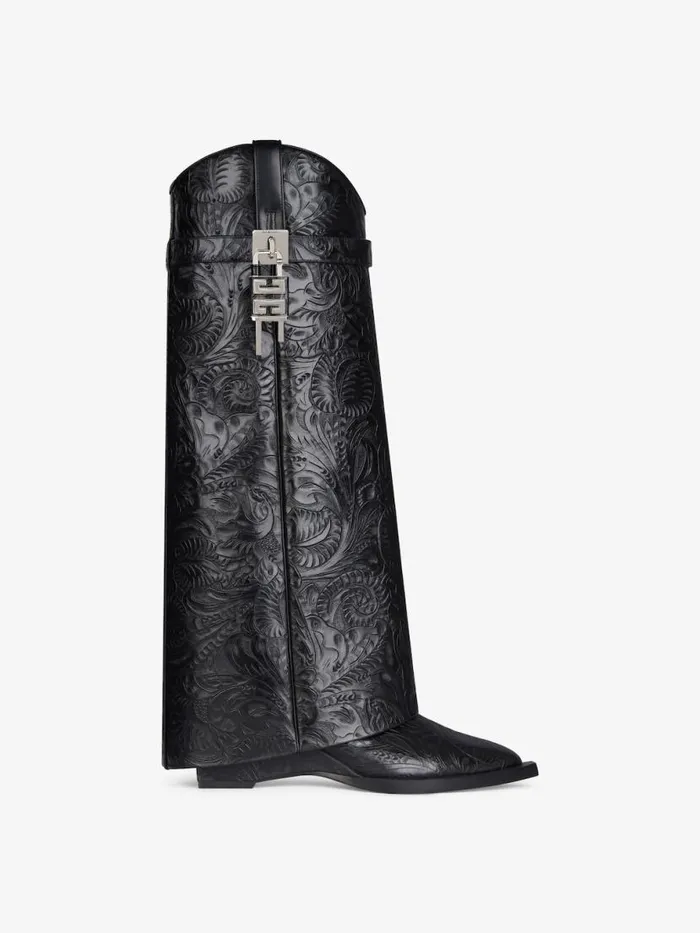 Women Shark Lock Givenchy Shark Lock Cowboy Boots In Leather With Western Pattern Black Women Shark Lock Givenchy Shark Lock Cowboy Boots In Leather With Western Pattern Black