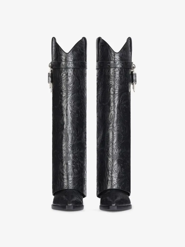Women Shark Lock Givenchy Shark Lock Cowboy Boots In Leather With Western Pattern Black Women Shark Lock Givenchy Shark Lock Cowboy Boots In Leather With Western Pattern Black