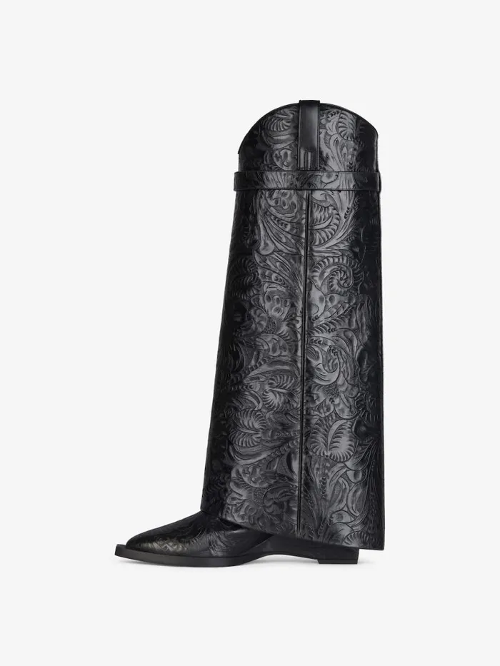 Women Shark Lock Givenchy Shark Lock Cowboy Boots In Leather With Western Pattern Black Women Shark Lock Givenchy Shark Lock Cowboy Boots In Leather With Western Pattern Black
