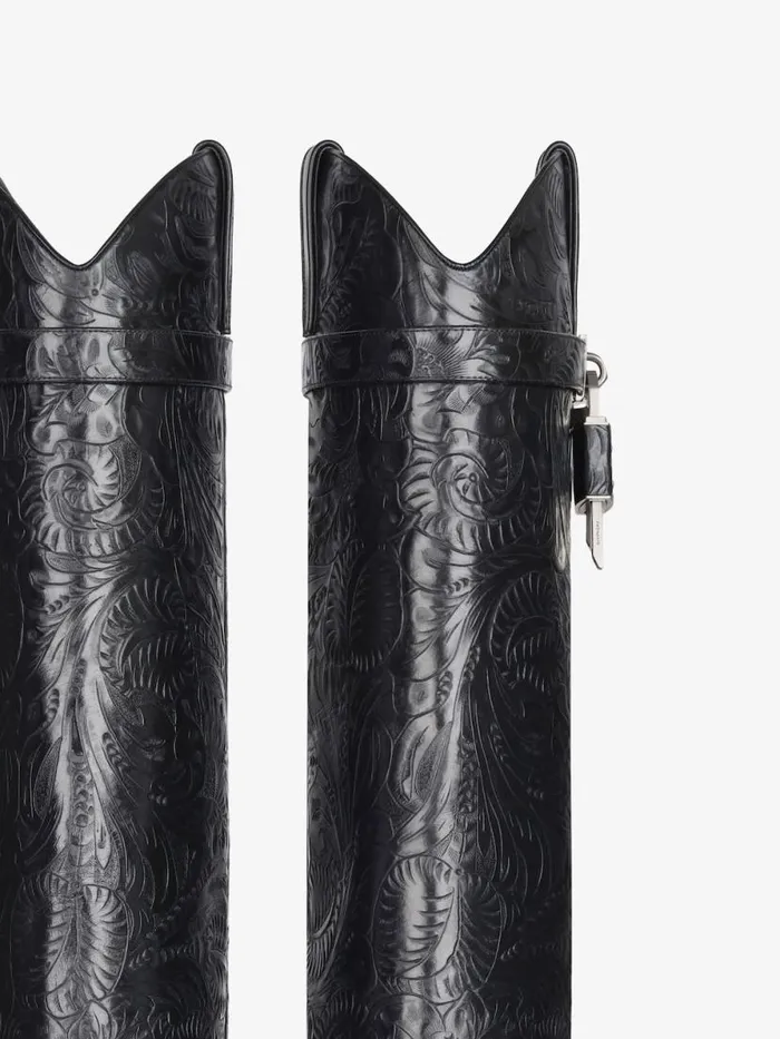 Women Shark Lock Givenchy Shark Lock Cowboy Boots In Leather With Western Pattern Black Women Shark Lock Givenchy Shark Lock Cowboy Boots In Leather With Western Pattern Black