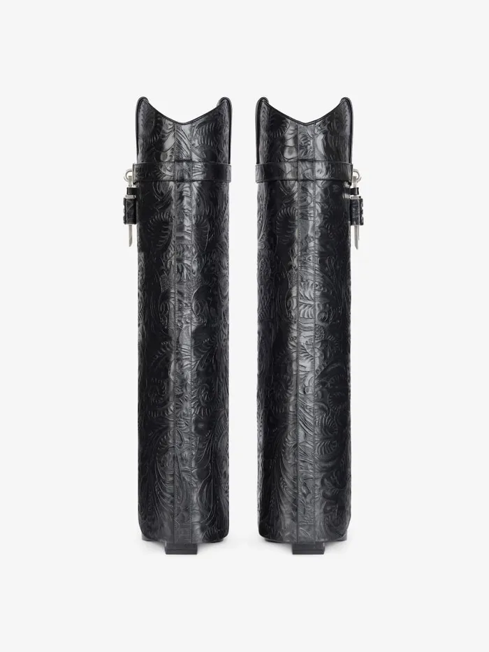 Women Shark Lock Givenchy Shark Lock Cowboy Boots In Leather With Western Pattern Black Women Shark Lock Givenchy Shark Lock Cowboy Boots In Leather With Western Pattern Black