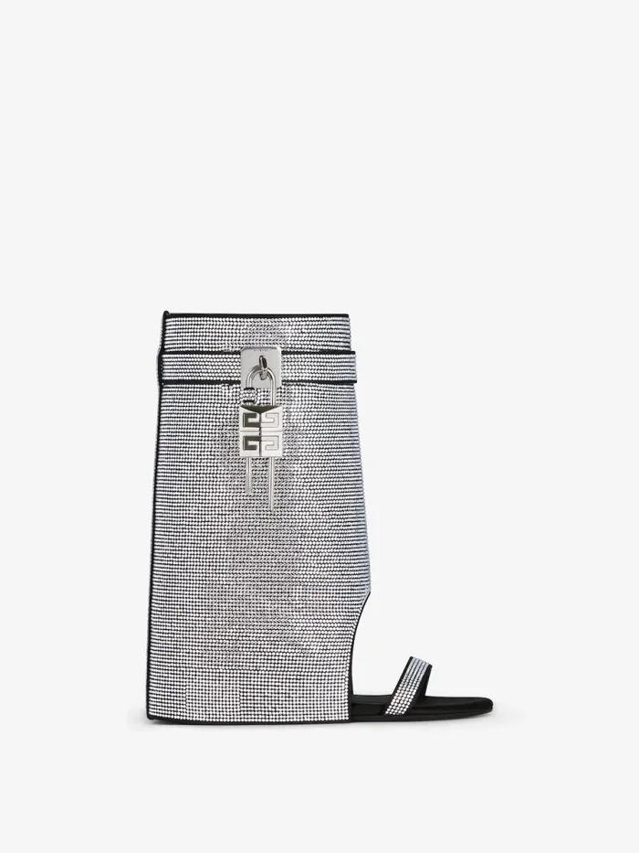 Women Shark Lock Givenchy Shark Lock Sandals In Satin With Strass Silvery