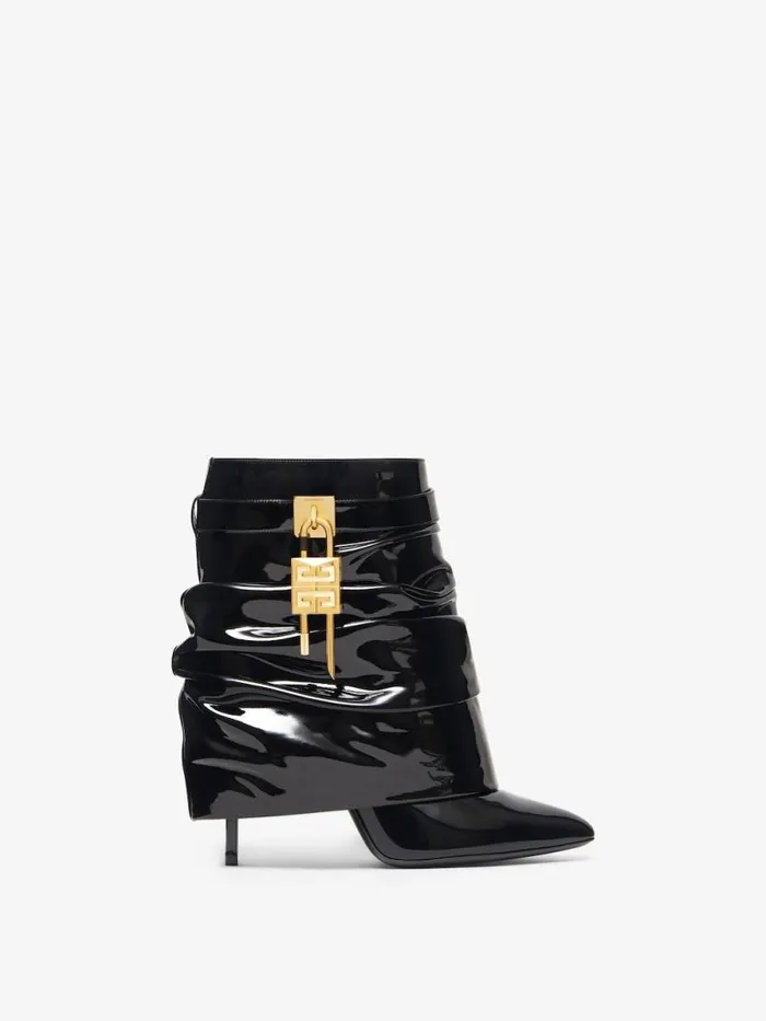 Women Shark Lock Givenchy Shark Lock Stiletto Ankle Boots In Latex Black