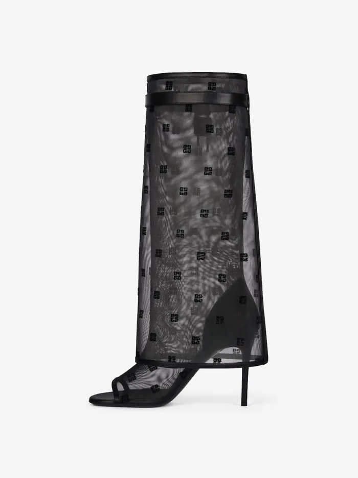 Women Shark Lock Givenchy Shark Lock Stiletto Sandal Boots In 4G Mesh Black