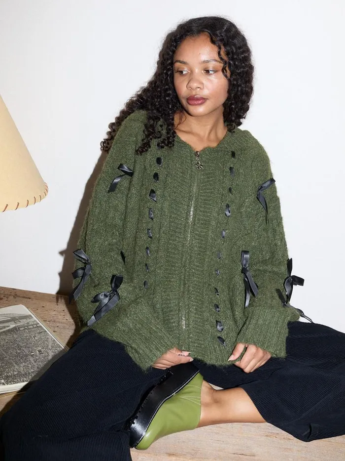 Women Shelby Bow Zip Up Olive Lisa Says Gah Tops