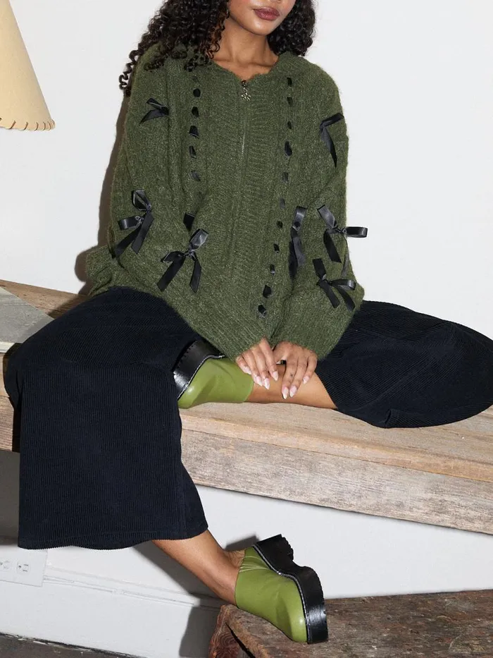 Women Shelby Bow Zip Up Olive Lisa Says Gah Tops