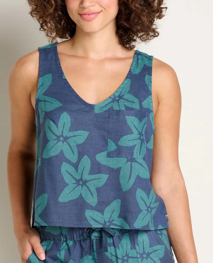 Women Shirts and Tops Toad and Co Taj Hemp Button Back Tank II Jasper Large Floral Print