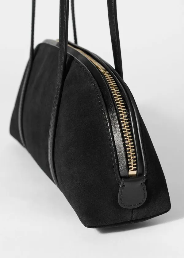 Women Shoulder Bags and Other Stories Leather Bowling Bag Black Suede