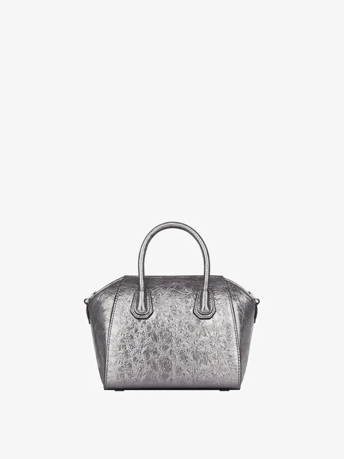 Women Shoulder Bags Givenchy Antigona Toy Bag In Laminated Leather Silvery Greylight Grey