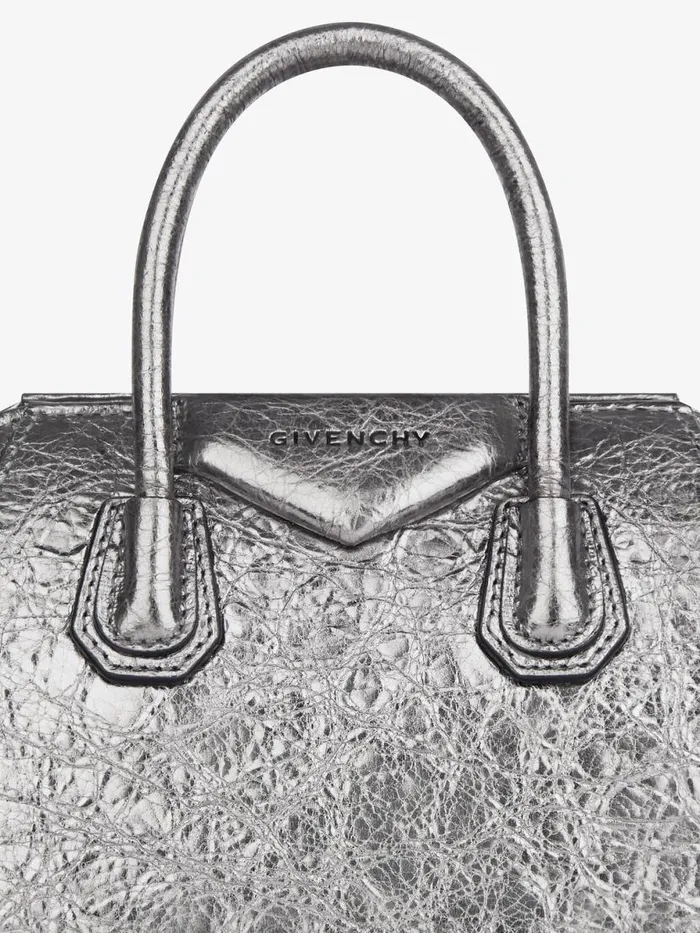 Women Shoulder Bags Givenchy Antigona Toy Bag In Laminated Leather Silvery Greylight Grey