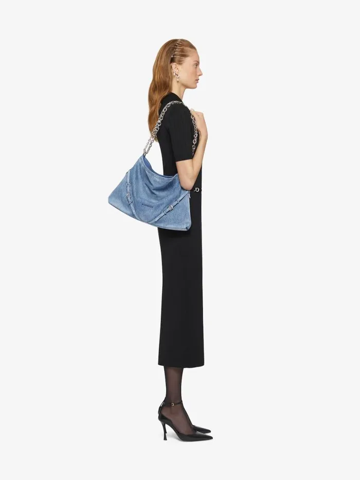 Women Shoulder Bags Givenchy Medium Voyou Chain Bag In Washed Denim Medium Blue