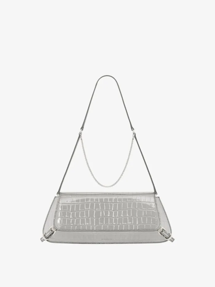 Women Shoulder Bags Givenchy Voyou Clutch Bag In Crocodile Effect Leather Light Silvery Women Shoulder Bags Givenchy Voyou Clutch Bag In Crocodile Effect Leather Light Silvery