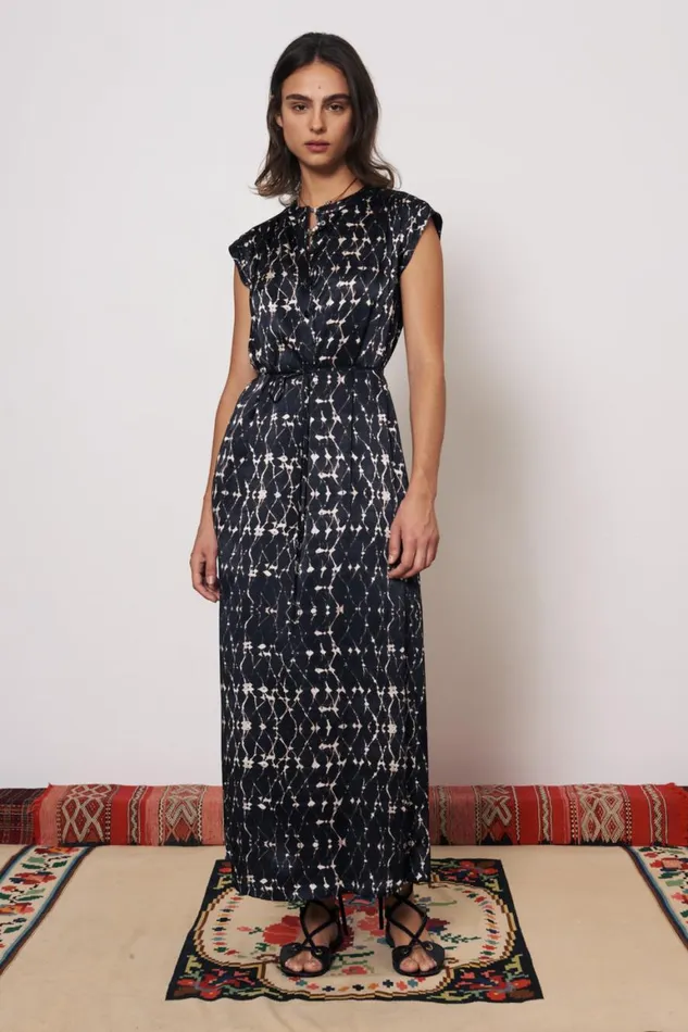 Women Silk Charmeuse Diamond Charcoal Zaire Midi Dress Raquel Allegra Dresses