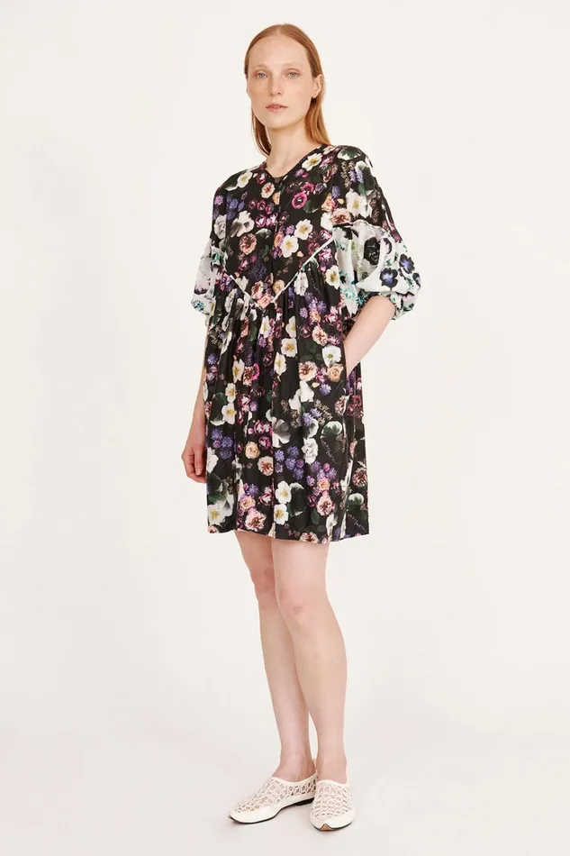 Women Silk Voile Black Floral PCH Dress Raquel Allegra Dresses