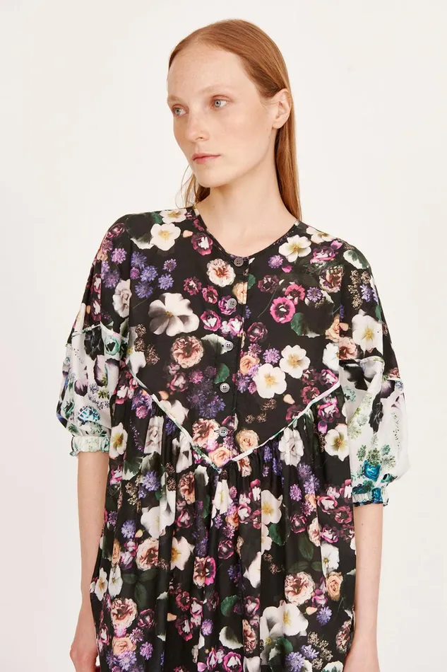 Women Silk Voile Black Floral PCH Dress Raquel Allegra Dresses