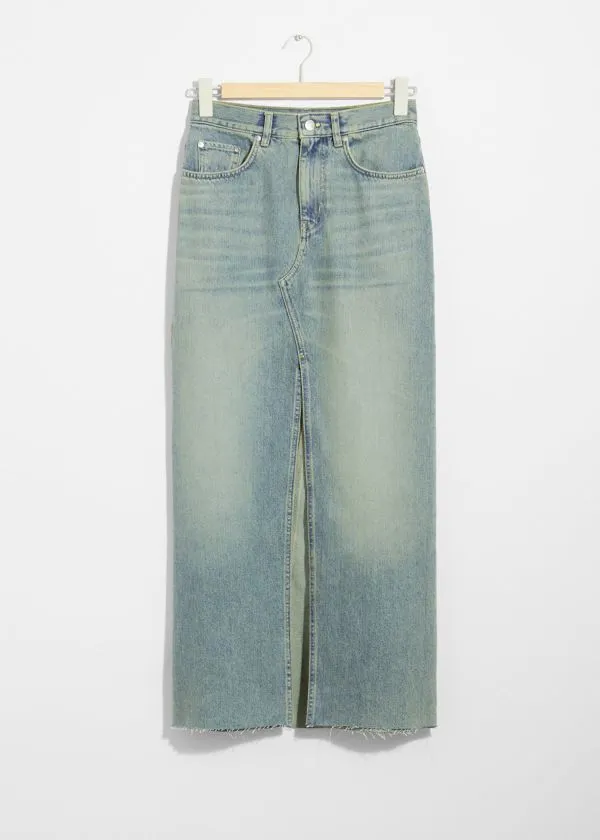 Women Skirts and Other Stories FrontSlit Denim Midi Skirt Faded Blue