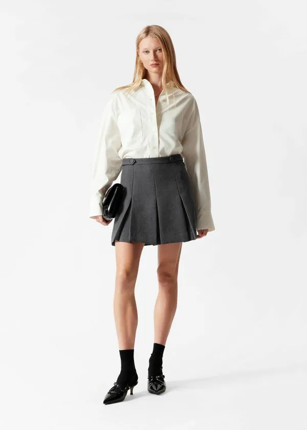 Women Skirts and Other Stories Pleated Herringbone Mini Skirt Grey