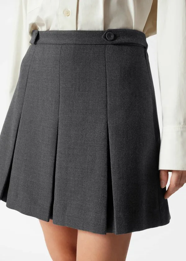Women Skirts and Other Stories Pleated Herringbone Mini Skirt Grey