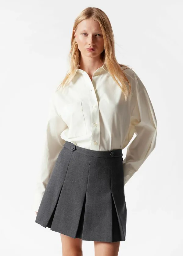 Women Skirts and Other Stories Pleated Herringbone Mini Skirt Grey