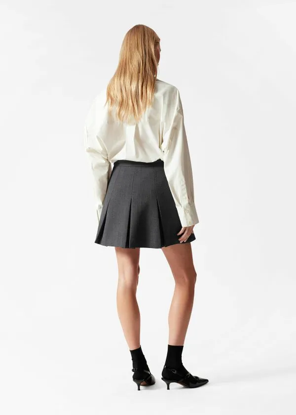 Women Skirts and Other Stories Pleated Herringbone Mini Skirt Grey