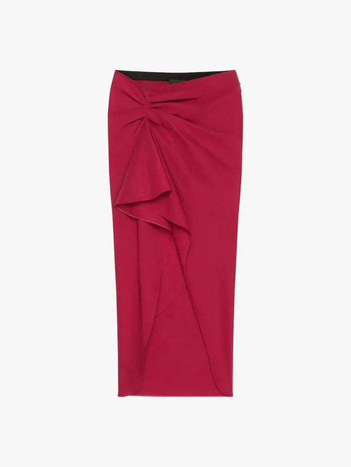 Women Skirts Givenchy Asymmetric Draped Skirt In Linen And Silk Red Cherry