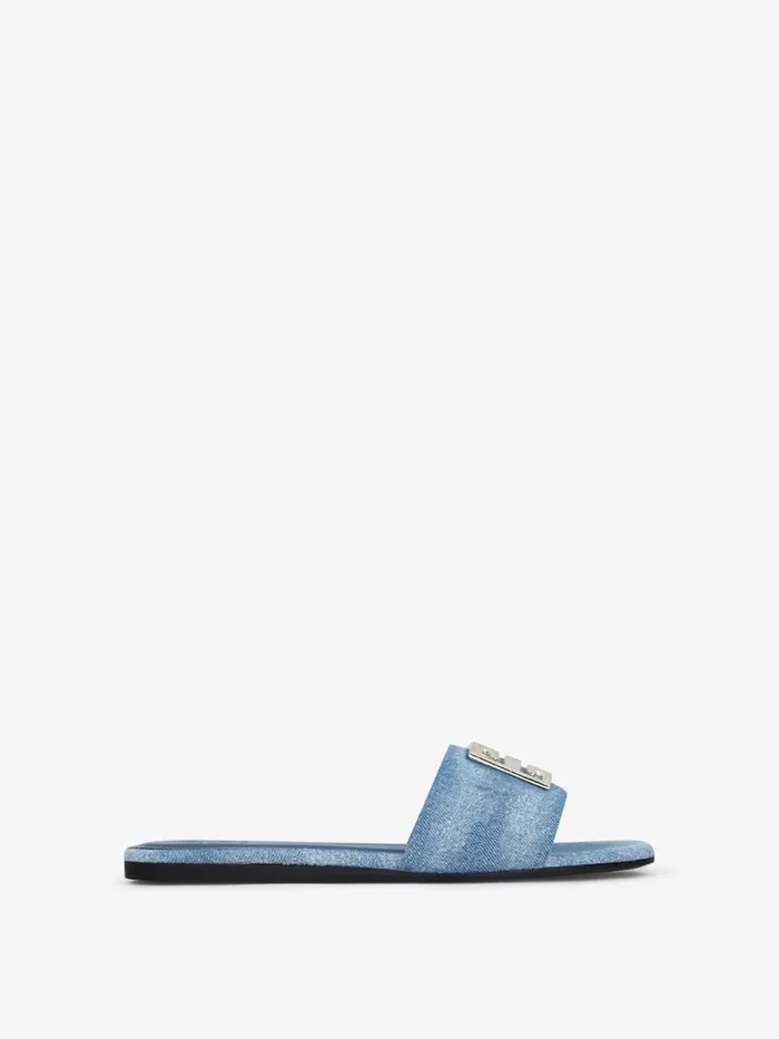 Women Slides and Sandals Givenchy 4G Mules In Washed Denim Medium Blue